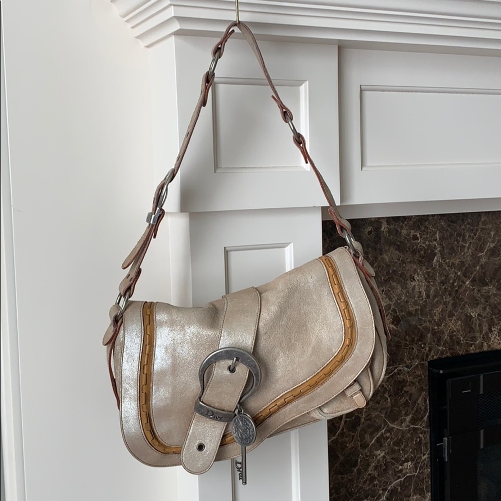 Christian Dior metallic gold leather saddle bag